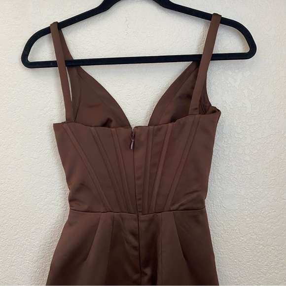 House of CB Faye Satin Pleated Midi Dress Size XS brown $269 NWOT - Picture 7 of 14
